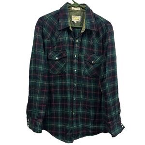 Wingars Flannel Long Sleeve Plaid Snap Up Western Double Pocket Shirt Mens Large